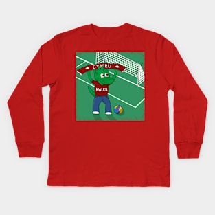 Dino Wales Football Fan Kids Long Sleeve T-Shirt